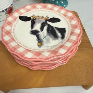 The Pioneer Woman Pink and Black Cow Plates